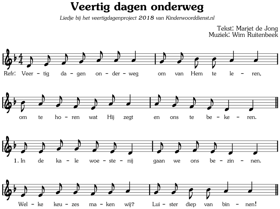 veertig dagen onderweg muzieknotatie